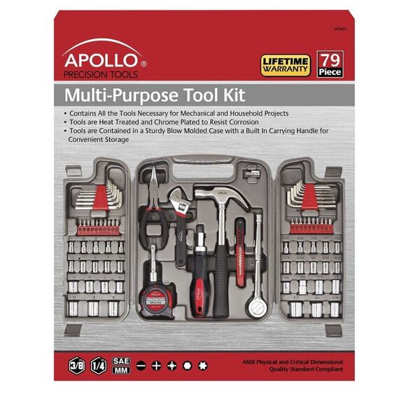 Apollo Precision Tools 79 Piece Multi-Purpose Tool Kit with Case Brand New - Picture 1 of 4